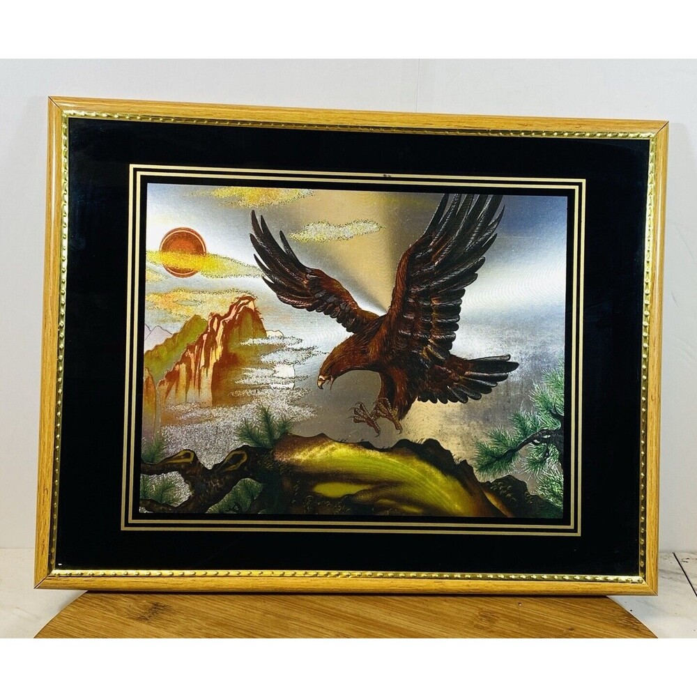 Vintage Freedom USA Eagle Luminous Art Print Framed Size 14”x11”